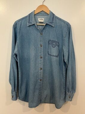 Vintage Leigh Morgan Denim Shirt Embroidered Crest 100% Cotton Button Down L